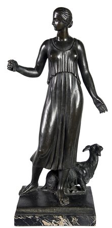 AMLETO CATALDI, Figura femminile con capretta, Gruppo in bronzo, h. 57 cm...