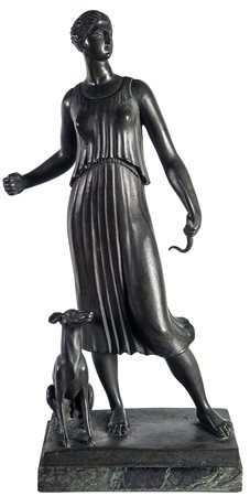 AMLETO CATALDI, Cacciatrice con cane, Gruppo in bronzo, h. 58 cm circa (con...