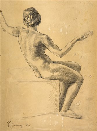 GIUSEPPE ROMAGNOLI, Nudo femminile, 1890, Matita su carta, 30 x 22 cm, Firma...
