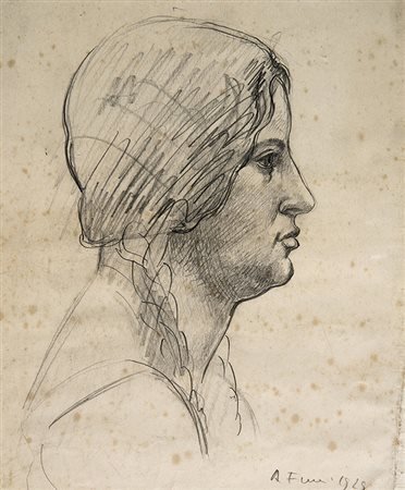 ACHILLE FUNI, Profilo di donna, 1925, Matita su carta, 24,5 x 20 cm, Firma e...