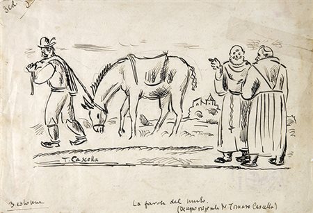 TOMMASO CASCELLA, La favola del mulo, China su carta, 19,5 x 28,5 cm, Firma...