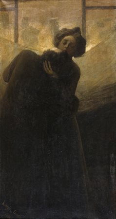 LUIGI ONETTI, Gli amanti, 1901, Olio su tela, 188 x 98 cm circa, Firma e data...