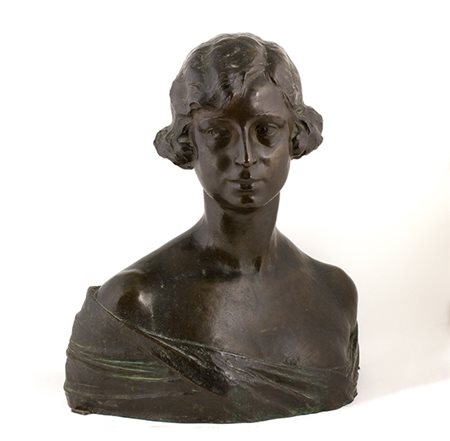 TORQUATO TAMAGNINI, Busto femminile, Anni ‘20 circa, Scultura in bronzo, h....