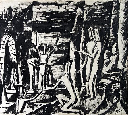 ANGILOTTO MODOTTO, Composizione, 1931, Olio su tela, 45 x 50,5 cm, Firma in...