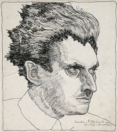 CARLO PETRUCCI, Autoritratto, 1921, Tecnica mista su carta, 24,5 x 21 cm...
