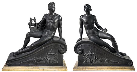 AMLETO CATALDI, Figure mitologiche, Coppia di sculture in bronzo, 52,5 x 51 x...