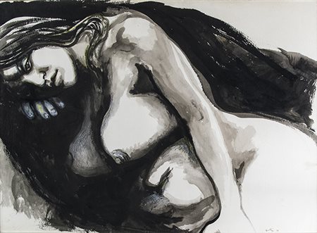 RENATO GUTTUSO, Nudo femminile, 1971, Inchiostro e acquarello su tela, 74,5 x...