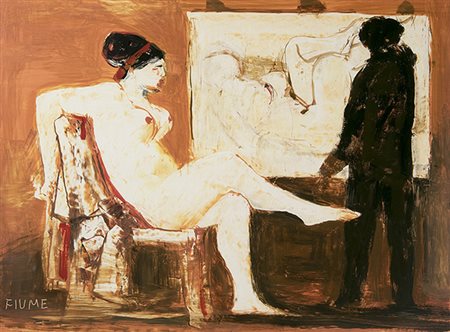 SALVATORE FIUME, La modella nello studio del pittore, Olio su tavola, 27 x...