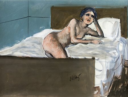 ALBERTO SUGHI, Nudo femminile, Olio e acrilico su tela, 50 x 70 cm, Firma in...