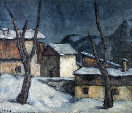 FIORENZO TOMEA, Nevicata, 1947, Olio su tela, 50 x 60 cm, Firma e data in...