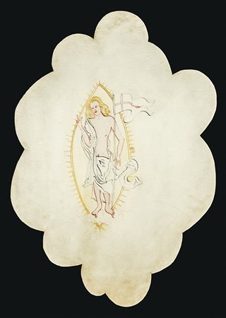 LUIGI ONTANI, Resurrezione, 1991, Inchiostri colorati su pergamena, 61 x 43,5...