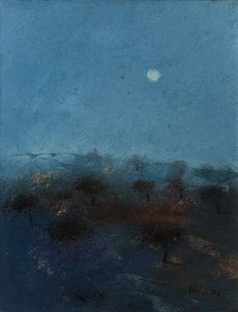 MANLIO BACOSI (1921-1998) Notturno in campagna, 1971 Olio su cartone cm 45x35...