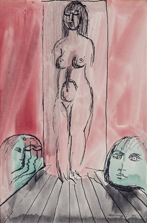 BRUNO CASSINARI (1912-1992) Figura e volti, 1974 Acquerello su carta...