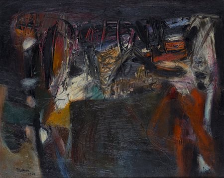 MATTIA MORENI (1920-1999) L'incontro, 1960 Olio su tela cm 40x50 Firma e...