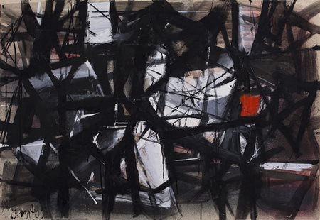 CLAUDIO CINTOLI (1935-1978) Sei pezzi astratti, 1957 Tecnica mista su...