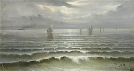 Maestro del XIX secolo "Piccola marina" cm. 21x40 - olio su tavoletta