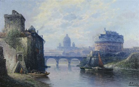 Maestro del XIX secolo "Castel Sant'Angelo" cm. 37x58 - olio su tela foderata...