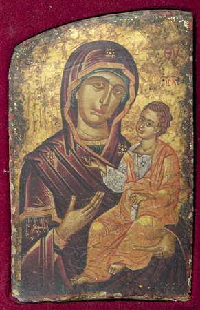 Maestro del XIX secolo "Madonna con bambino" cm. 27x17 - tempera su tavola a...