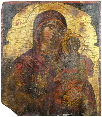 Maestro del XVI secolo "Madonna con bambino" cm. 32x27 - tempera su tavola a...