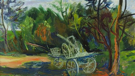 Giuseppe Zigaina Cervignano 1924-2015 "Carretti nei campi" cm. 46x81 - olio...