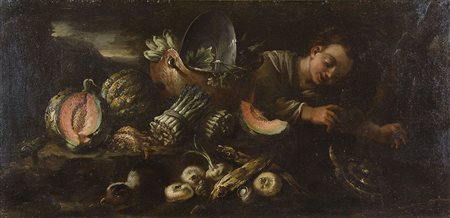 Ambito di Felice Boselli 1650-1732 "Natura morta con pesci e vasellami" cm....