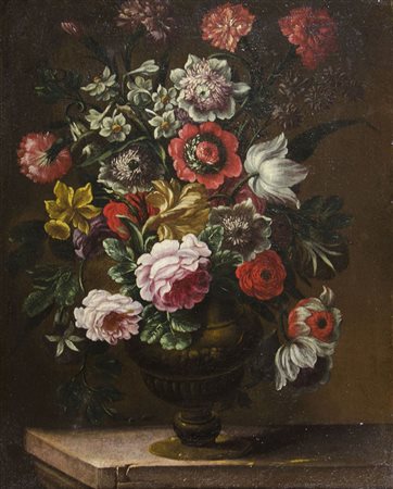 Maestro del XVII secolo "Fiori nel vaso" cm. 71x57 - olio su tela foderata...