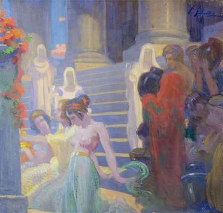 Edgardo Sambo Trieste 1882-1966 "Salomè al Tempio" cm. 68x70 - olio su...