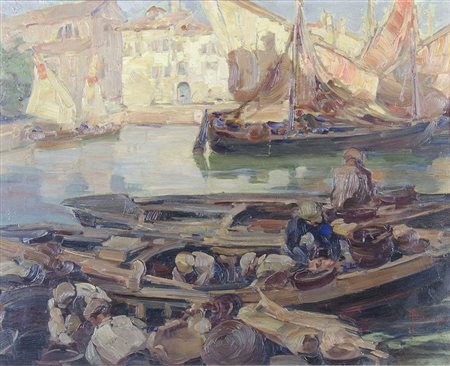 Angelo Brombo Chioggia 1893-1970 "Vita chioggiotta" cm. 50x60 - olio su...