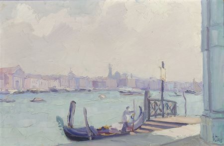 Johannes Napoleon Pellis 1888-1962 "Canale a Venezia" cm. 2845 - olio su...