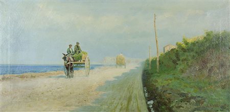 Francesco Lojacono 1838-11915 "In transito sulla spiaggia" cm. 45x91 - olio...