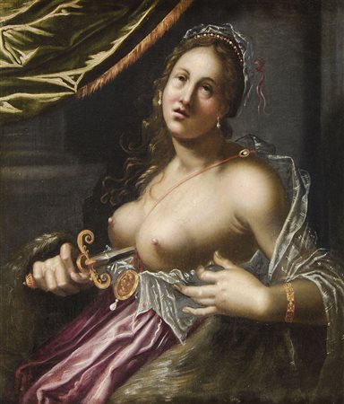 Maestro lombardo del XVII asecolo "Lucrezia" cm. 67x57 - olio su tela foderata