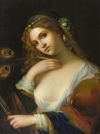 Ambito di Natale Schiavoni 1777-1853 "Giovane donna con piuma" cm. 71x55 -...