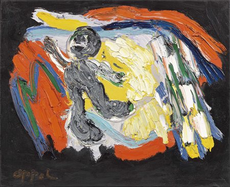 Karel Appel, Amsterdam 1921 - Zurigo 2006, Composizione con putto, 1990, Olio...