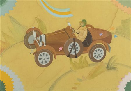 Luca Alinari ( Firenze 1943 ) Auto anni '70 Olio e tecnica mista su tela, cm....