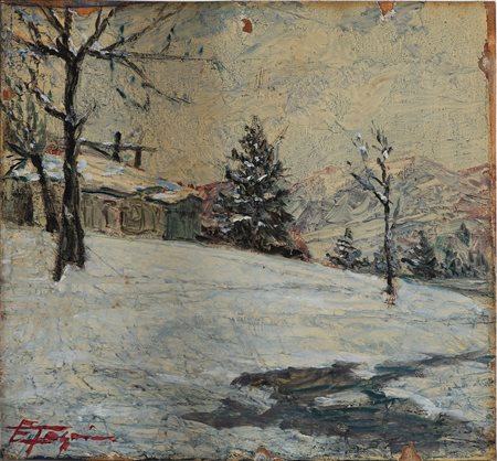 TOGNI EDOARDO (1884 - 1962) Paesaggio. . Olio su tavola. Cm 33,00 x 32,00....