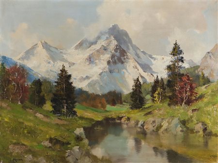 RODA LEONARDO (1868 - 1933) Paesaggio. Olio su tela . Cm 80,00 x 60,00. Firma...