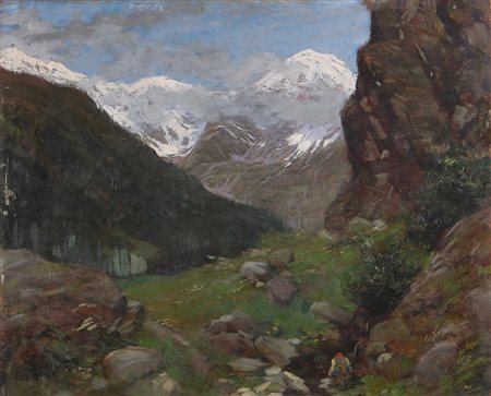 PALANTI GIUSEPPE (1881 - 1946) Paesaggio montano. Olio su tavola. Cm 55,00 x...