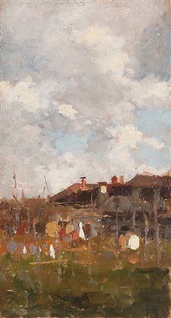 MENTESSI GIUSEPPE (1875 - 1931) Paesaggio. Olio su tavola. Cm 14,05 x 28,00....