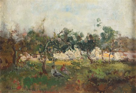 MARIANI POMPEO (1857 - 1927) Monza, parco. 1883. Olio su cartone pressato. Cm...