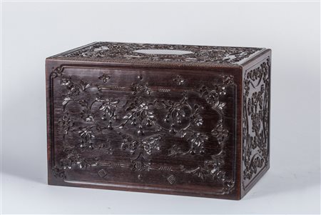 Arte Cinese Scatola in legno pregiato (forse zitan) intagliato Cina, XIX...
