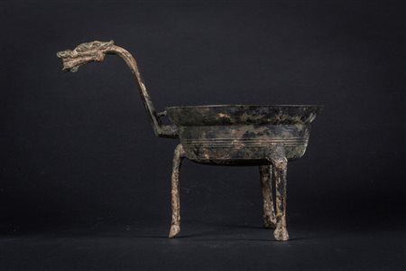 Arte Cinese Braciere tripode in bronzo (jiaodou) Cina, periodo Tre Regni, III...