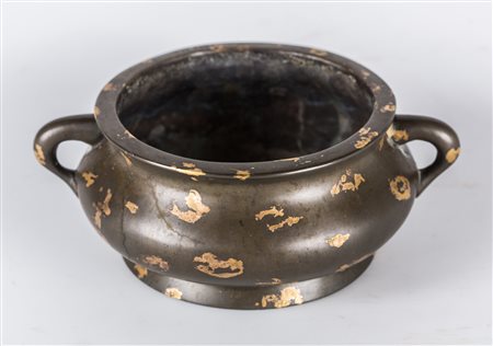 Arte Cinese Incensiere in bronzo con tocchi dorati Cina, dinastia Qing, XVII...
