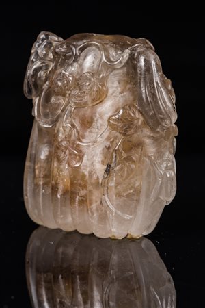 Arte Cinese Tabacchiera in cristallo di rocca a forma di mano di Buddha con...