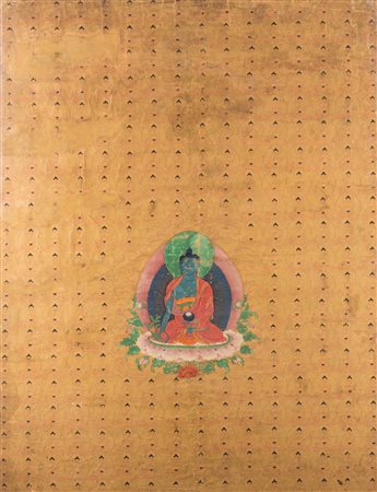 Arte Himalayana Thangka raffigurante il Buddha della Medicina Tibet, XVII -...