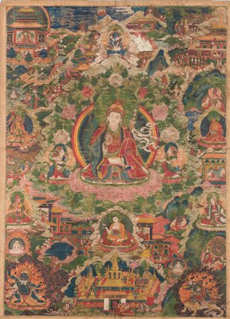 Arte Himalayana Thangka raffigurante Padmasambava Tibet, XVIII secolo . -. Cm...