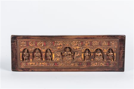 Arte Himalayana Copertina di libro in legno intagliato Tibet, XVI secolo . -....