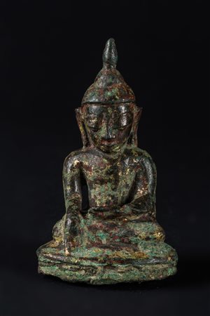 Arte Sud-Est Asiatico Piccola raffigurazione di Buddha in bronzo Birmania, X...