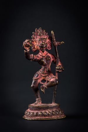 Arte Himalayana Piccola scultura in bronzo raffigurante Dakini Simhamukha...