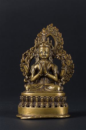 Arte Himalayana Scultura in bronzo raffigurante Avalokitesvara Nepal, XVIII...