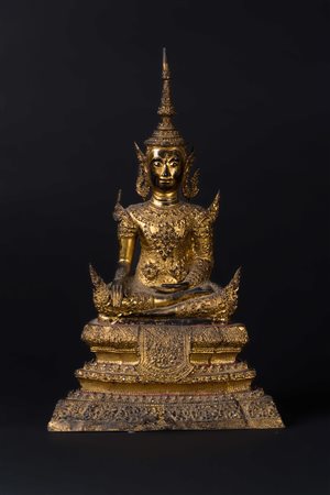 Arte Sud-Est Asiatico Statua di Buddha in stile Rattanakosin Tailandia, XIX...